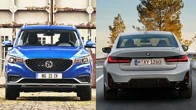 Gegenüberstellung eines MG ZS EV und eines BMW-Modells als Beispiel für chinesische und deutsche Automobilhersteller.